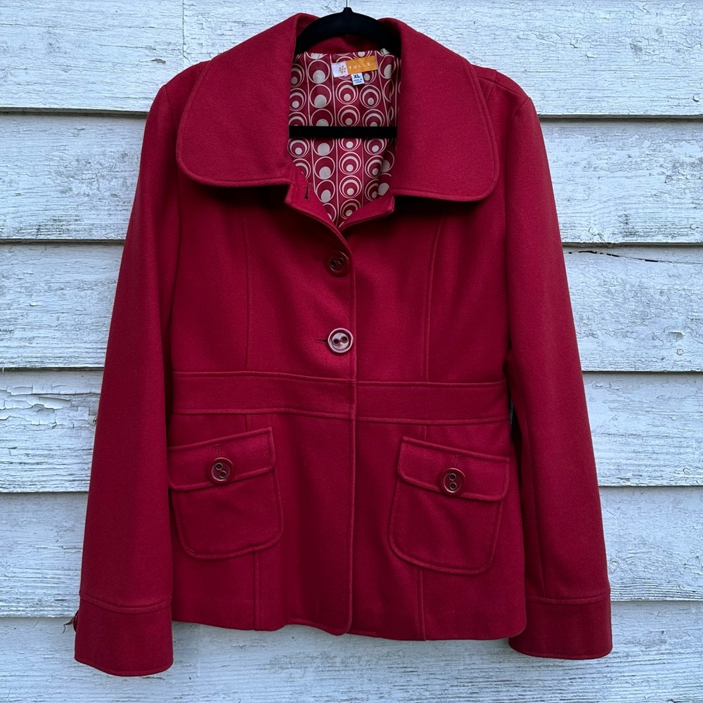 Red Tulle pea coat size extra-large